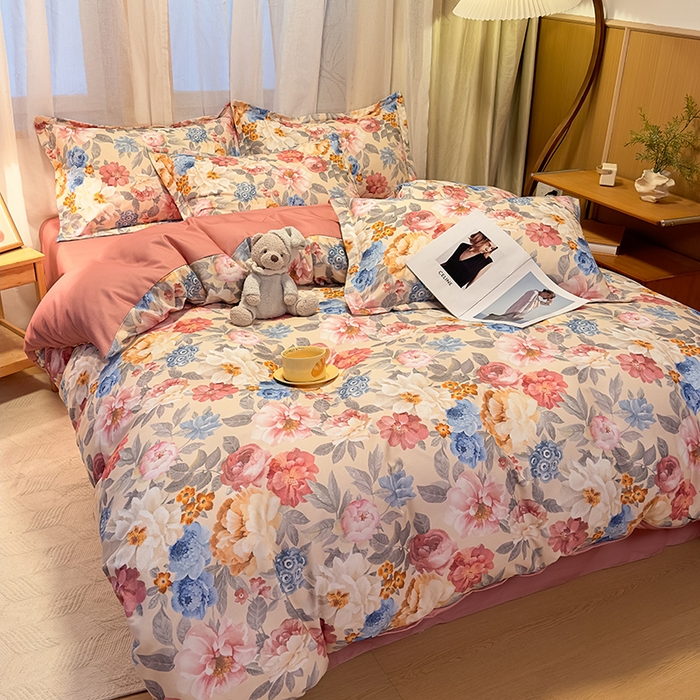 91家纺网 家纺一手货源 找家纺 丝芙妮家居（原乐视家纺） 2025新款全棉磨毛多规格单品套件系列-四件套 锦簇