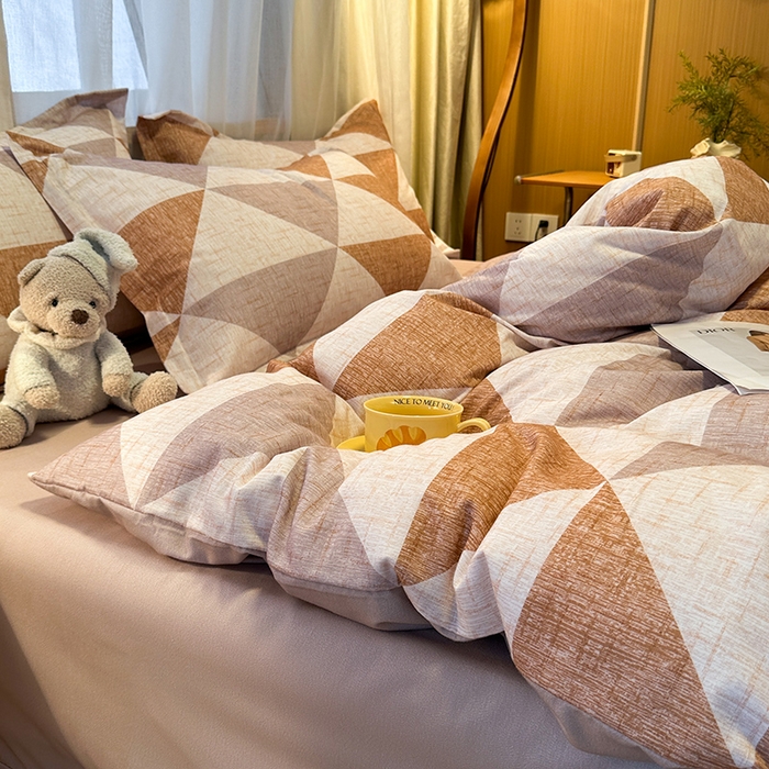 91家纺网 家纺一手货源 找家纺 丝芙妮家居（原乐视家纺） 2025新款全棉磨毛多规格单品套件系列-四件套 云漫-咖