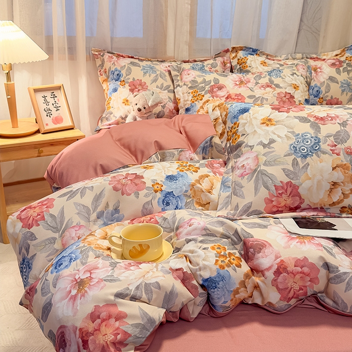 91家纺网 家纺一手货源 找家纺 丝芙妮家居（原乐视家纺） 2025新款全棉磨毛多规格单品套件系列-四件套 锦簇