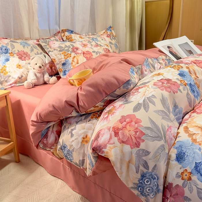 91家纺网 家纺一手货源 找家纺 丝芙妮家居（原乐视家纺） 2025新款全棉磨毛多规格单品套件系列-四件套 锦簇