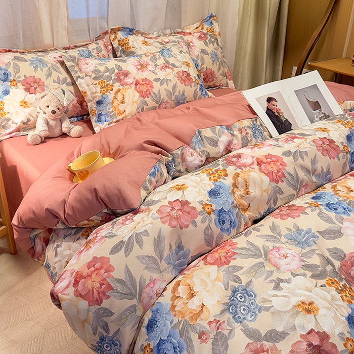 91家纺网 家纺一手货源 找家纺 丝芙妮家居（原乐视家纺） 2025新款全棉磨毛多规格单品套件系列-四件套 锦簇