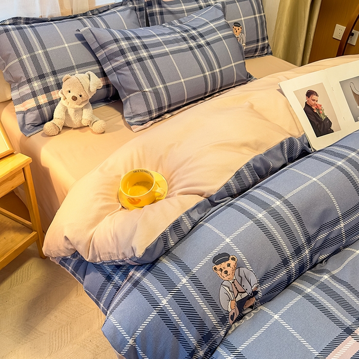 91家纺网 家纺一手货源 找家纺 丝芙妮家居（原乐视家纺） 2025新款全棉磨毛多规格单品套件系列-四件套 维尼小熊-蓝