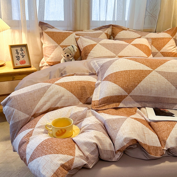 91家纺网 家纺一手货源 找家纺 丝芙妮家居（原乐视家纺） 2025新款全棉磨毛多规格单品套件系列-四件套 云漫-咖