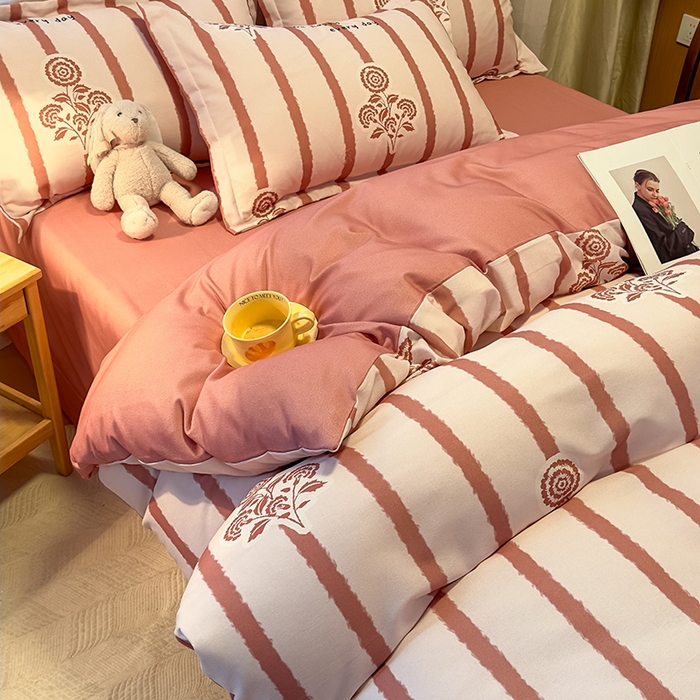 91家纺网 家纺一手货源 找家纺 丝芙妮家居（原乐视家纺） 2025新款全棉磨毛多规格单品套件系列-四件套 暗香-粉