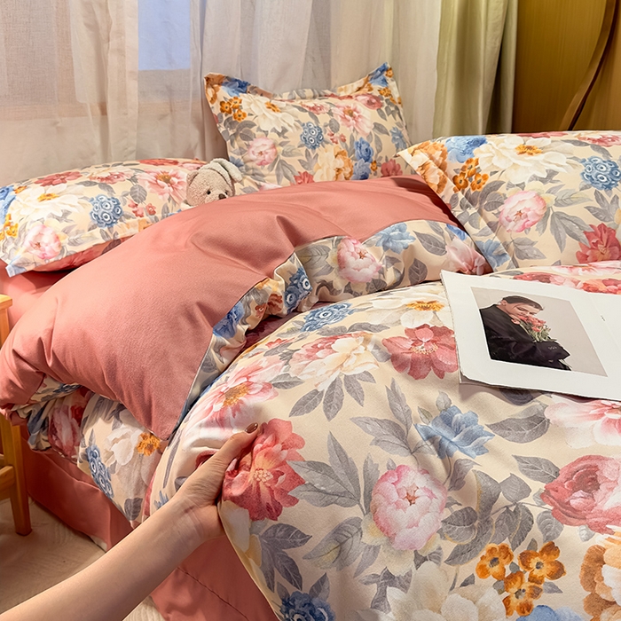 91家纺网 家纺一手货源 找家纺 丝芙妮家居（原乐视家纺） 2025新款全棉磨毛多规格单品套件系列-四件套 锦簇