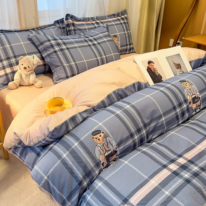 91家纺网 家纺一手货源 找家纺 丝芙妮家居（原乐视家纺） 2025新款全棉磨毛多规格单品套件系列-四件套 维尼小熊-蓝