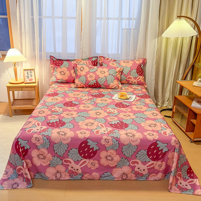 91家纺网 家纺一手货源 找家纺 丝芙妮家居（原乐视家纺） 2025新款全棉磨毛多规格单品床单 草莓兔兔-粉