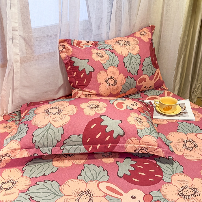 91家纺网 家纺一手货源 找家纺 丝芙妮家居（原乐视家纺） 2025新款全棉磨毛多规格单品床单 草莓兔兔-粉