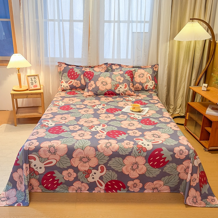 91家纺网 家纺一手货源 找家纺 丝芙妮家居（原乐视家纺） 2025新款全棉磨毛多规格单品床单 草莓兔兔-蓝