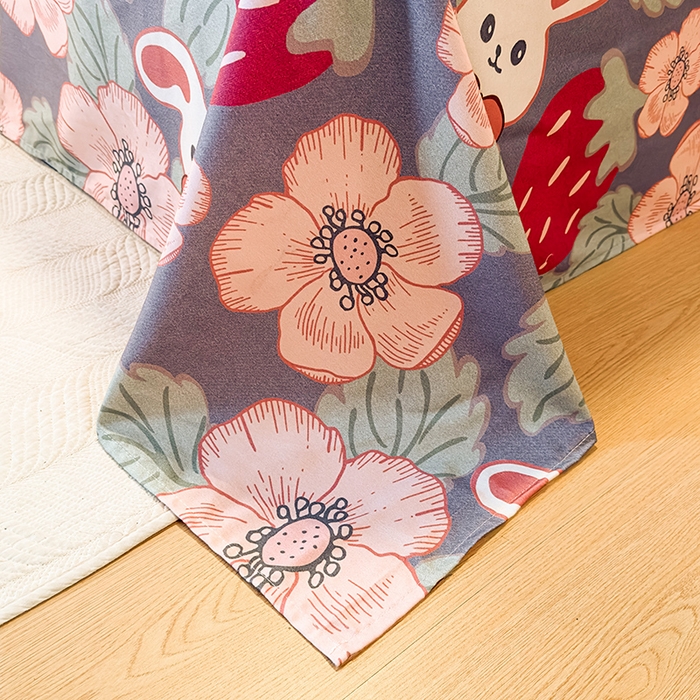 91家纺网 家纺一手货源 找家纺 丝芙妮家居（原乐视家纺） 2025新款全棉磨毛多规格单品床单 草莓兔兔-蓝