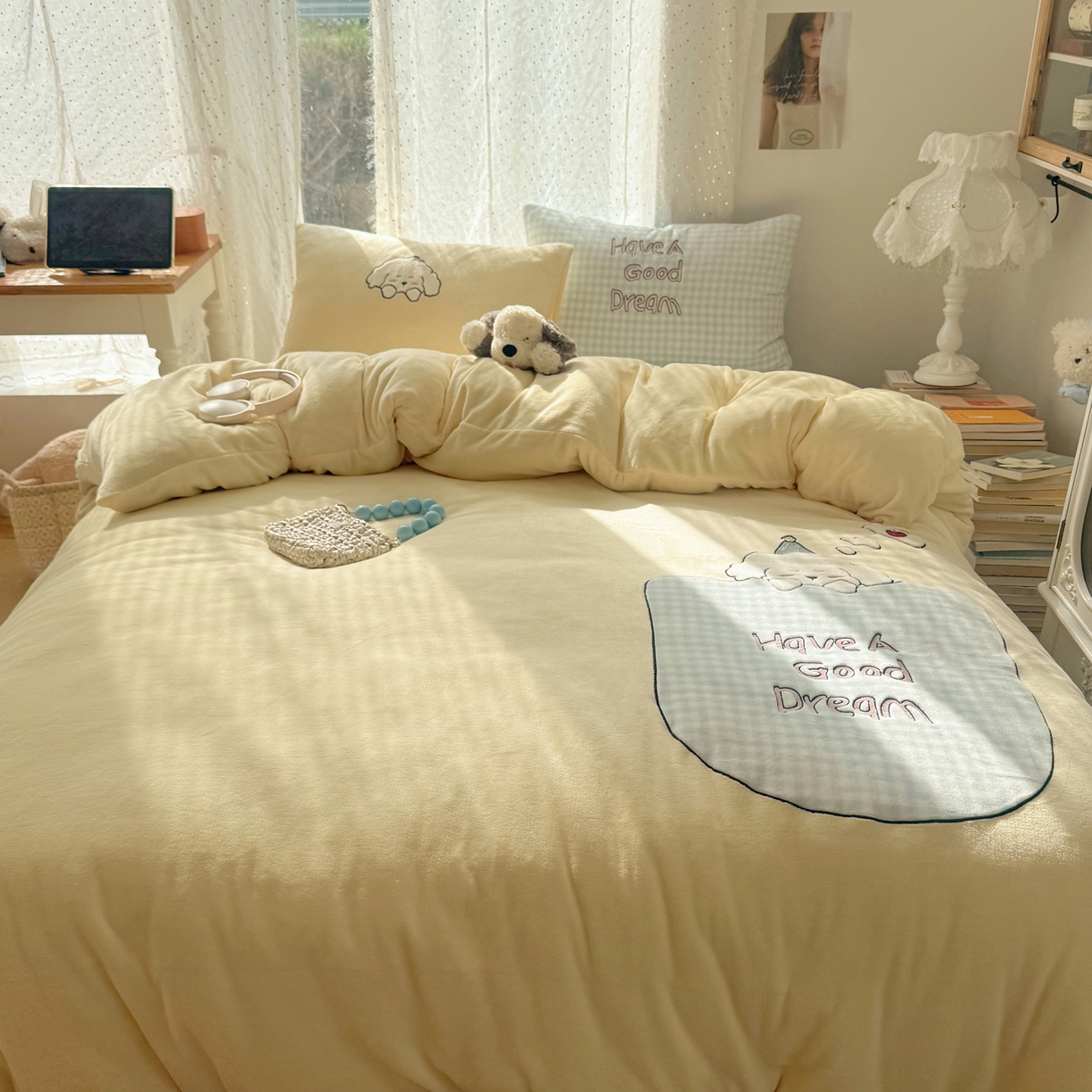 91家纺网 家纺一手货源 找家纺 轻奢坊 2025新款牛奶绒ins可爱贴布绣四件套 晚安小狗