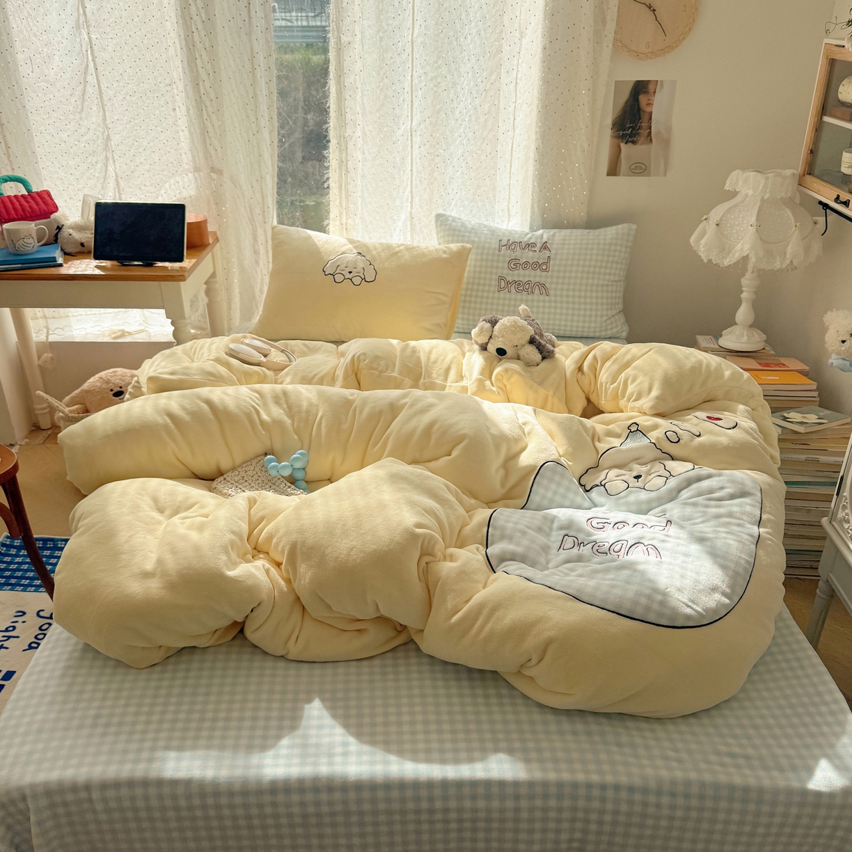 91家纺网 家纺一手货源 找家纺 轻奢坊 2025新款牛奶绒ins可爱贴布绣四件套 晚安小狗