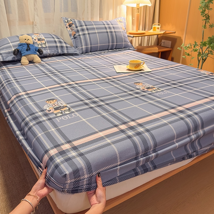 91家纺网 家纺一手货源 找家纺 丝芙妮家居（原乐视家纺） 2025新款全棉磨毛多规格单品床笠 维尼小熊-蓝