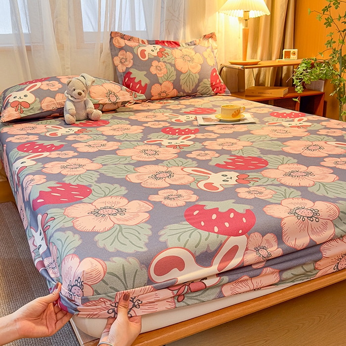 丝芙妮家居（原乐视家纺） 2025新款全棉磨毛多规格单品床笠 草莓兔兔-蓝