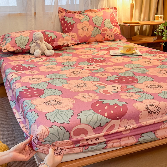 丝芙妮家居（原乐视家纺） 2025新款全棉磨毛多规格单品床笠 草莓兔兔-粉