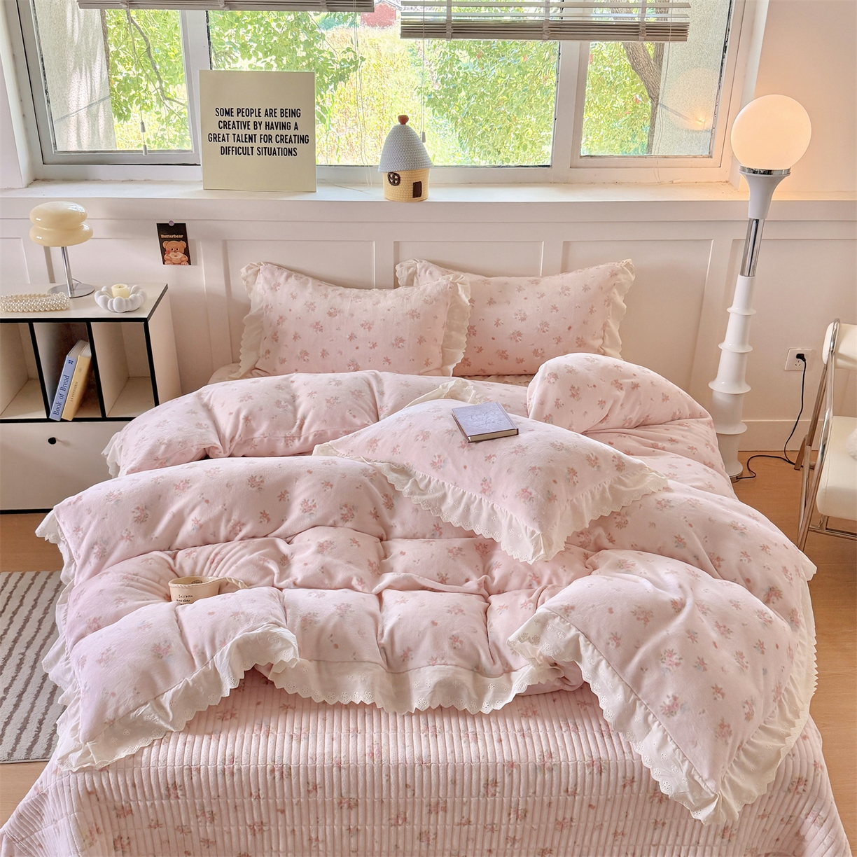 91家纺网 家纺一手货源 找家纺 （总）欧尚 2025新款牛奶绒花边床盖四件套