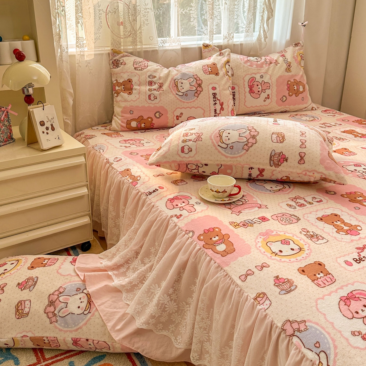 91家纺网 家纺一手货源 找家纺 （总）老K (原美阁） 2025新款蕾丝床裙款牛奶绒三件套单品双层床裙牛奶绒