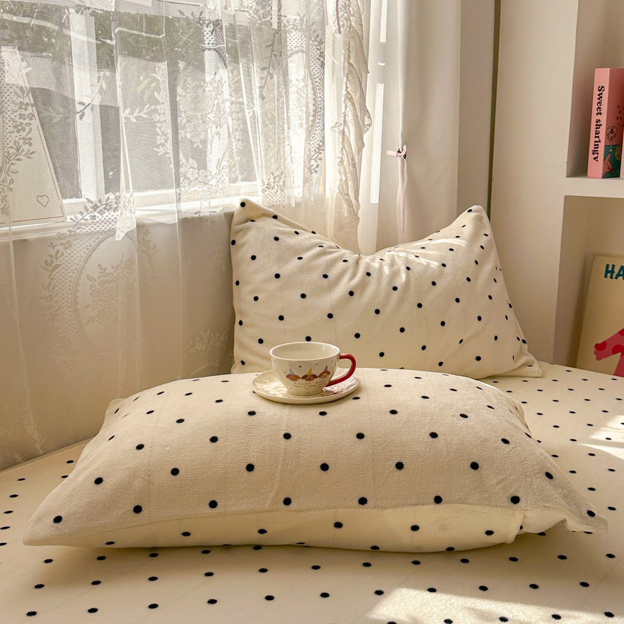 91家纺网 家纺一手货源 找家纺 老K (原美阁） 2025新款蕾丝床裙款牛奶绒三件套单品双层床裙牛奶绒 蕾丝-波点