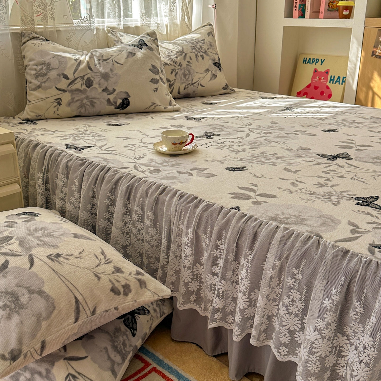 91家纺网 家纺一手货源 找家纺 老K (原美阁） 2025新款蕾丝床裙款牛奶绒三件套单品双层床裙牛奶绒 蕾丝-奥黛丽