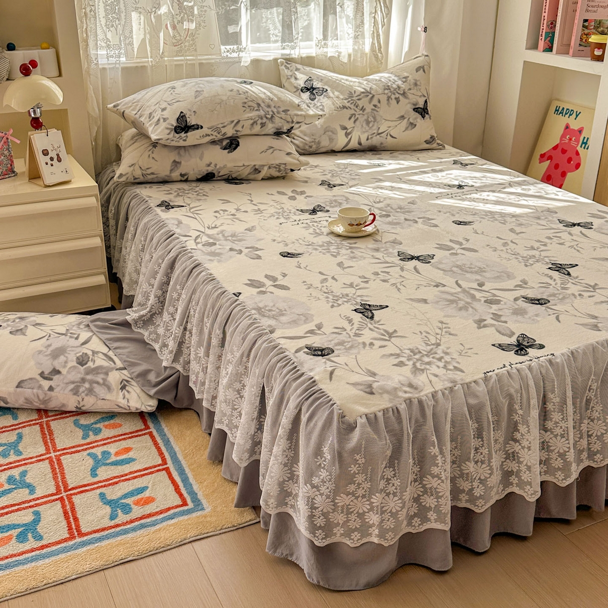 91家纺网 家纺一手货源 找家纺 老K (原美阁） 2025新款蕾丝床裙款牛奶绒三件套单品双层床裙牛奶绒 蕾丝-奥黛丽