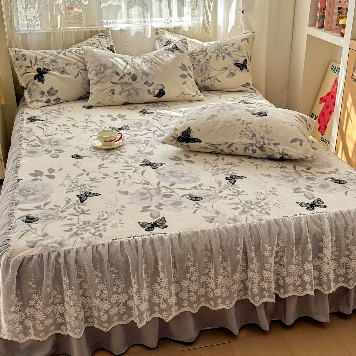 91家纺网 家纺一手货源 找家纺 老K (原美阁） 2025新款蕾丝床裙款牛奶绒三件套单品双层床裙牛奶绒 蕾丝-奥黛丽