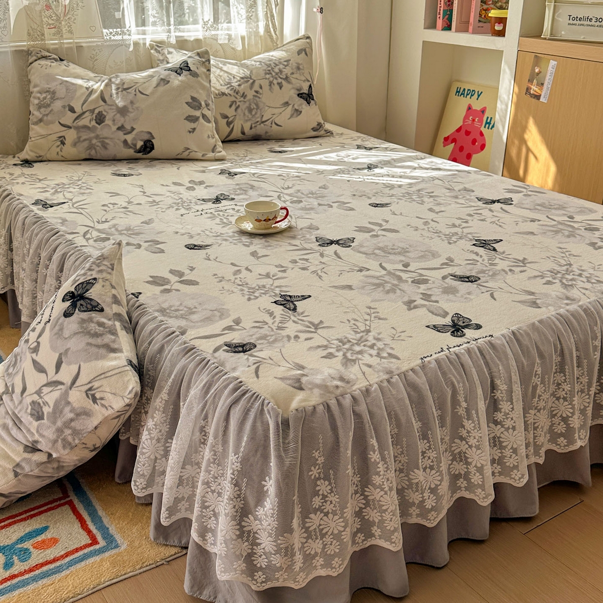 91家纺网 家纺一手货源 找家纺 老K (原美阁） 2025新款蕾丝床裙款牛奶绒三件套单品双层床裙牛奶绒 蕾丝-奥黛丽