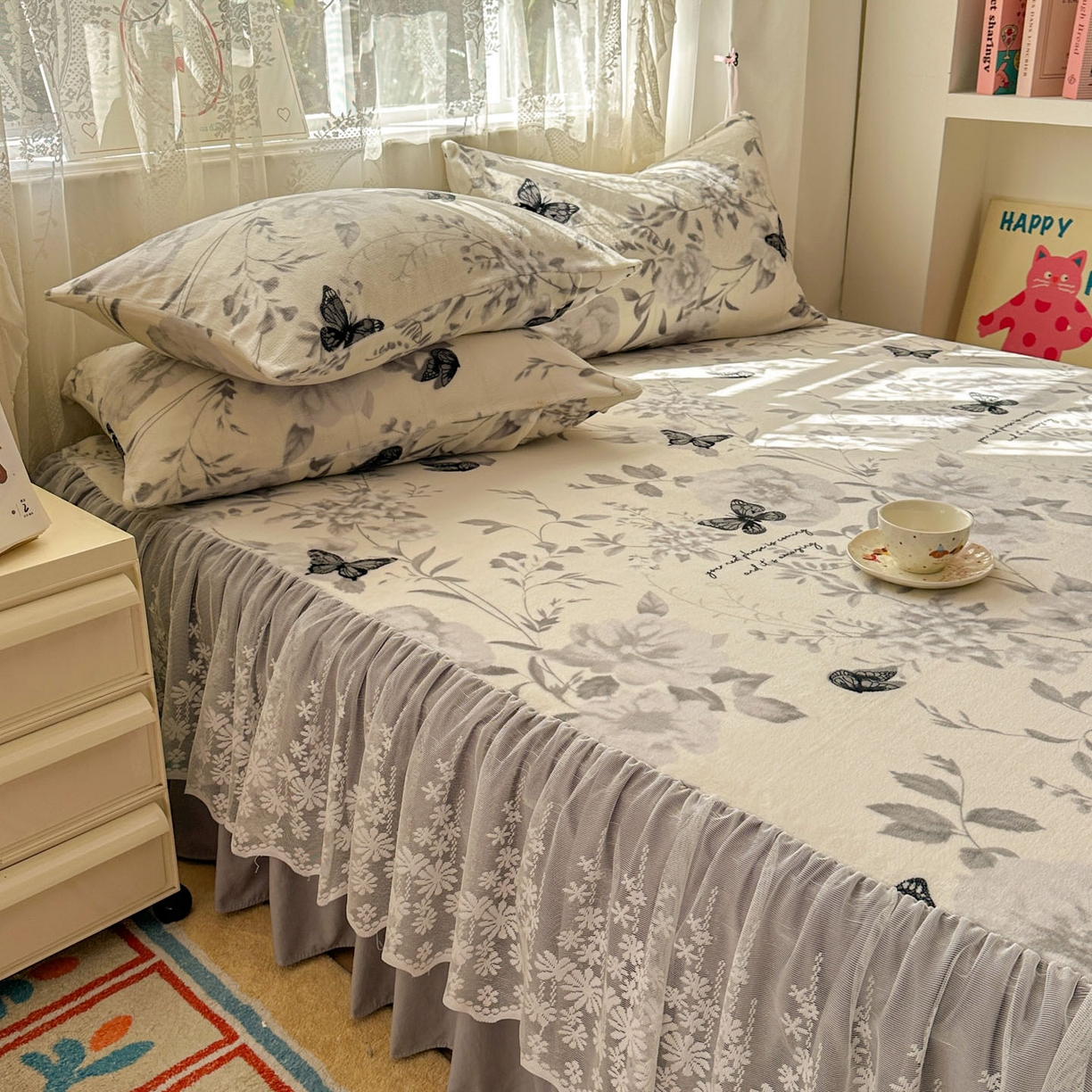 91家纺网 家纺一手货源 找家纺 老K (原美阁） 2025新款蕾丝床裙款牛奶绒三件套单品双层床裙牛奶绒 蕾丝-奥黛丽