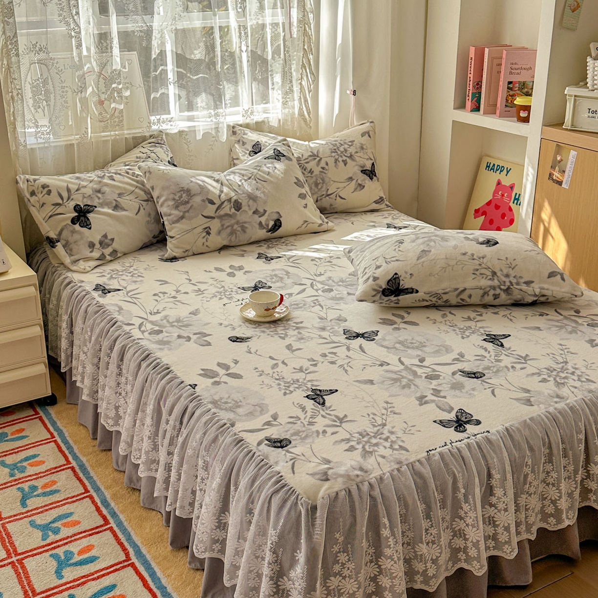 91家纺网 家纺一手货源 找家纺 老K (原美阁） 2025新款蕾丝床裙款牛奶绒三件套单品双层床裙牛奶绒 蕾丝-奥黛丽