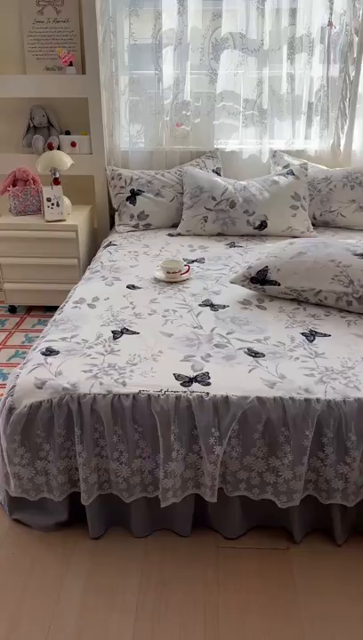 91家纺网 家纺一手货源 找家纺 老K (原美阁） 2025新款蕾丝床裙款牛奶绒三件套单品双层床裙牛奶绒 蕾丝-奥黛丽