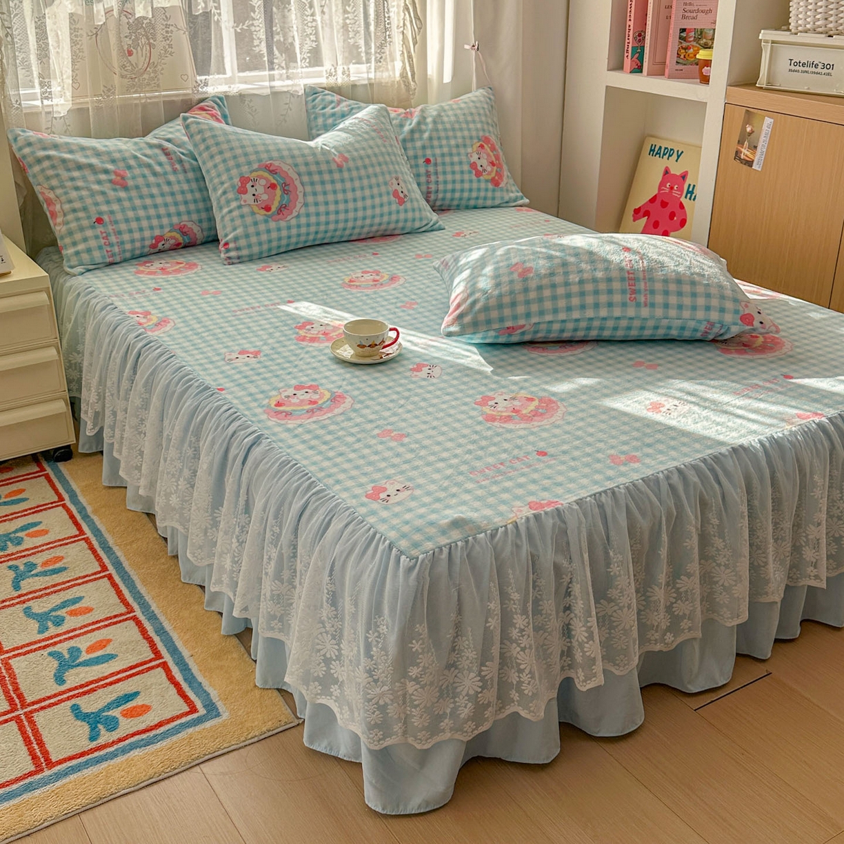 91家纺网 家纺一手货源 找家纺 老K (原美阁） 2025新款蕾丝床裙款牛奶绒三件套单品双层床裙牛奶绒 蕾丝-蛋糕KT