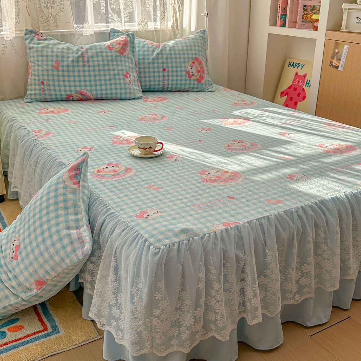 91家纺网 家纺一手货源 找家纺 老K (原美阁） 2025新款蕾丝床裙款牛奶绒三件套单品双层床裙牛奶绒 蕾丝-蛋糕KT