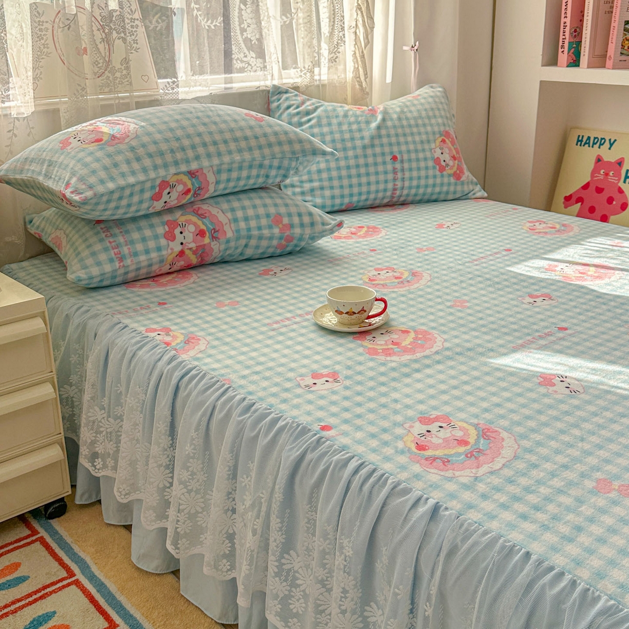 91家纺网 家纺一手货源 找家纺 老K (原美阁） 2025新款蕾丝床裙款牛奶绒三件套单品双层床裙牛奶绒 蕾丝-蛋糕KT