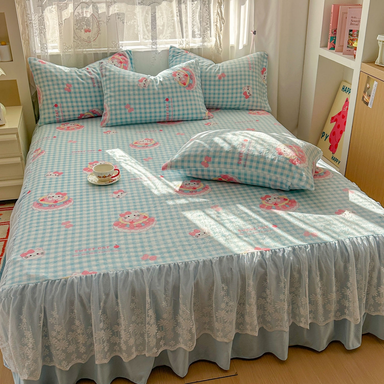 91家纺网 家纺一手货源 找家纺 老K (原美阁） 2025新款蕾丝床裙款牛奶绒三件套单品双层床裙牛奶绒 蕾丝-蛋糕KT