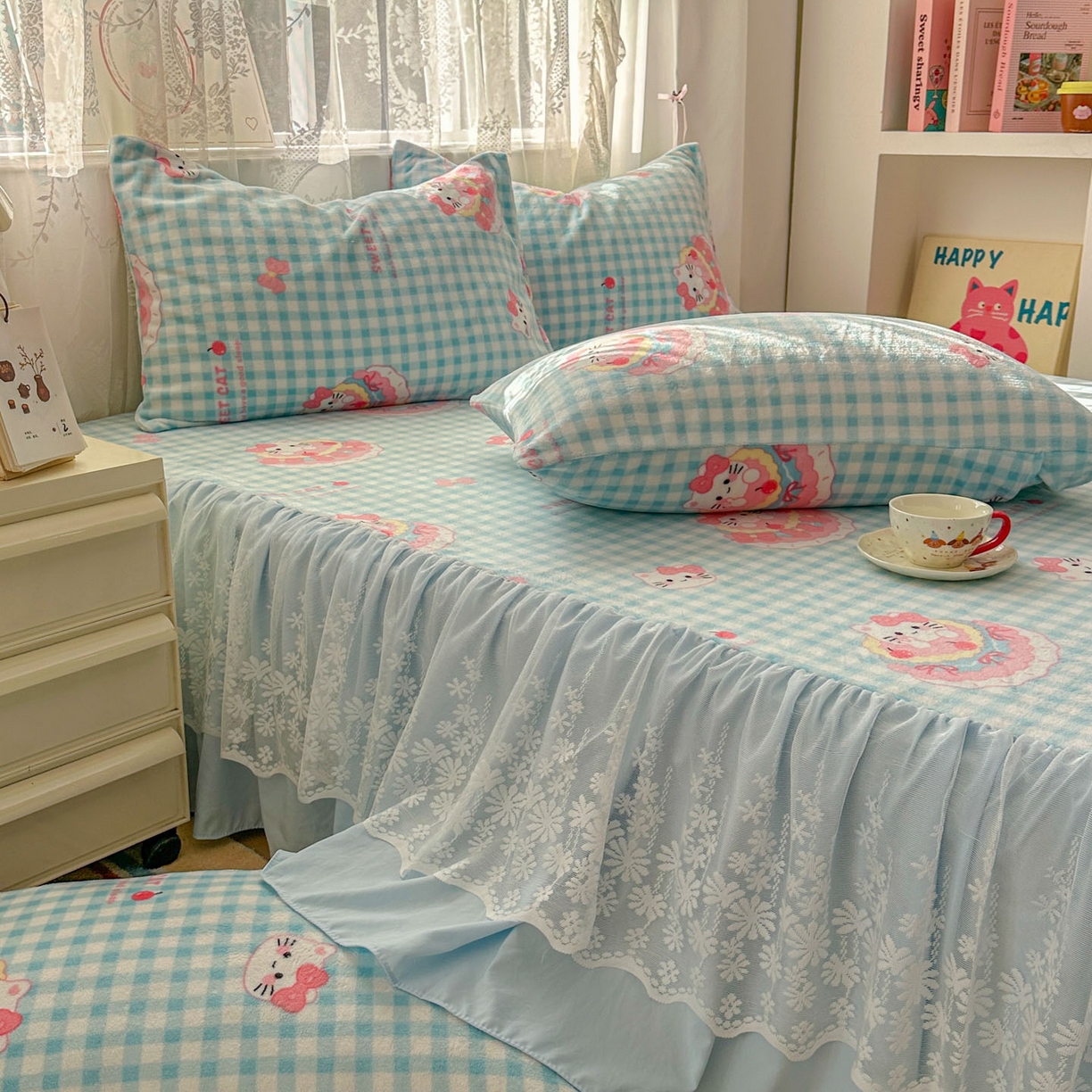 91家纺网 家纺一手货源 找家纺 老K (原美阁） 2025新款蕾丝床裙款牛奶绒三件套单品双层床裙牛奶绒 蕾丝-蛋糕KT