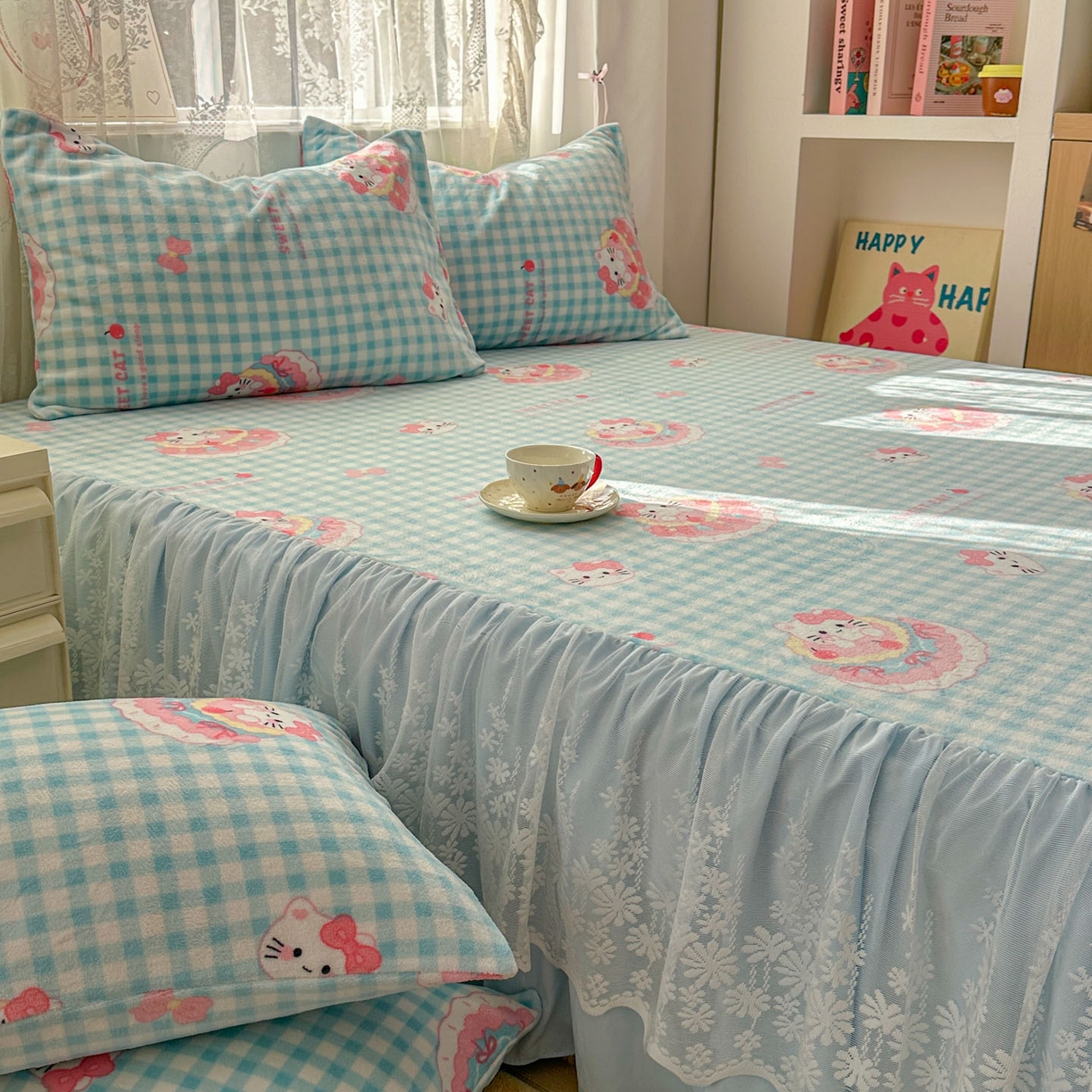 91家纺网 家纺一手货源 找家纺 老K (原美阁） 2025新款蕾丝床裙款牛奶绒三件套单品双层床裙牛奶绒 蕾丝-蛋糕KT