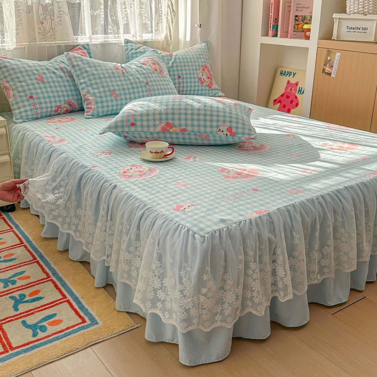 91家纺网 家纺一手货源 找家纺 老K (原美阁） 2025新款蕾丝床裙款牛奶绒三件套单品双层床裙牛奶绒 蕾丝-蛋糕KT