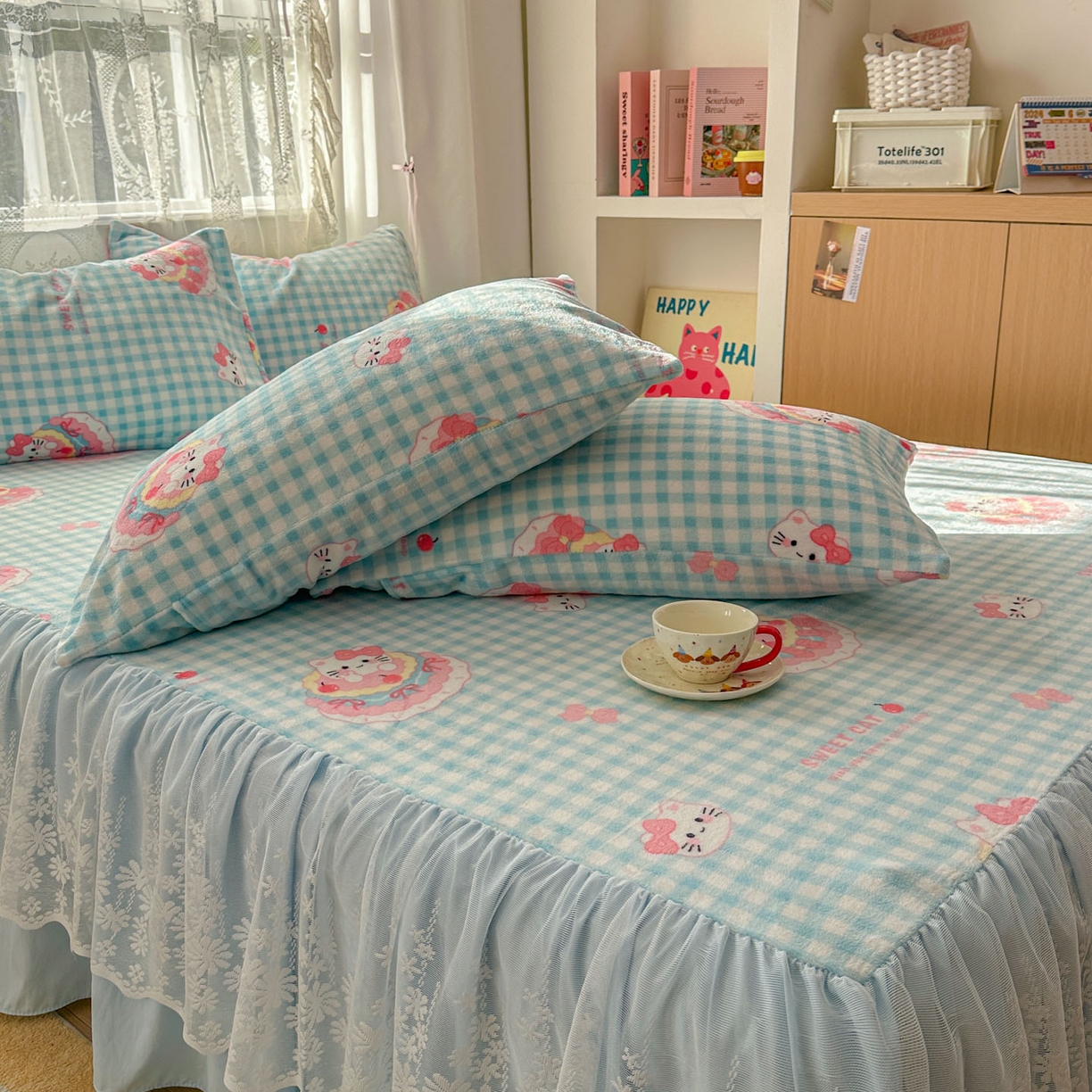 91家纺网 家纺一手货源 找家纺 老K (原美阁） 2025新款蕾丝床裙款牛奶绒三件套单品双层床裙牛奶绒 蕾丝-蛋糕KT