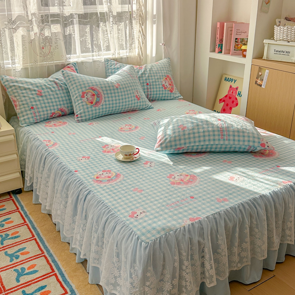 91家纺网 家纺一手货源 找家纺 老K (原美阁） 2025新款蕾丝床裙款牛奶绒三件套单品双层床裙牛奶绒 蕾丝-蛋糕KT