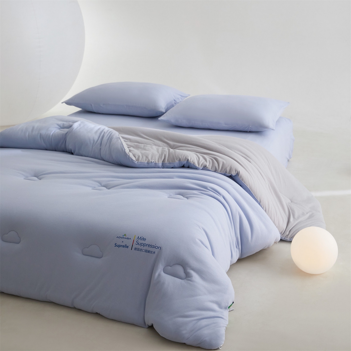 91家纺网 家纺一手货源 找家纺 头等舱 2025新款全棉A类针织 零压 深睡 德国ADVANSA 抗菌 100%阻螨低致敏秋冬被（空镜图） 蓝莓糖霜