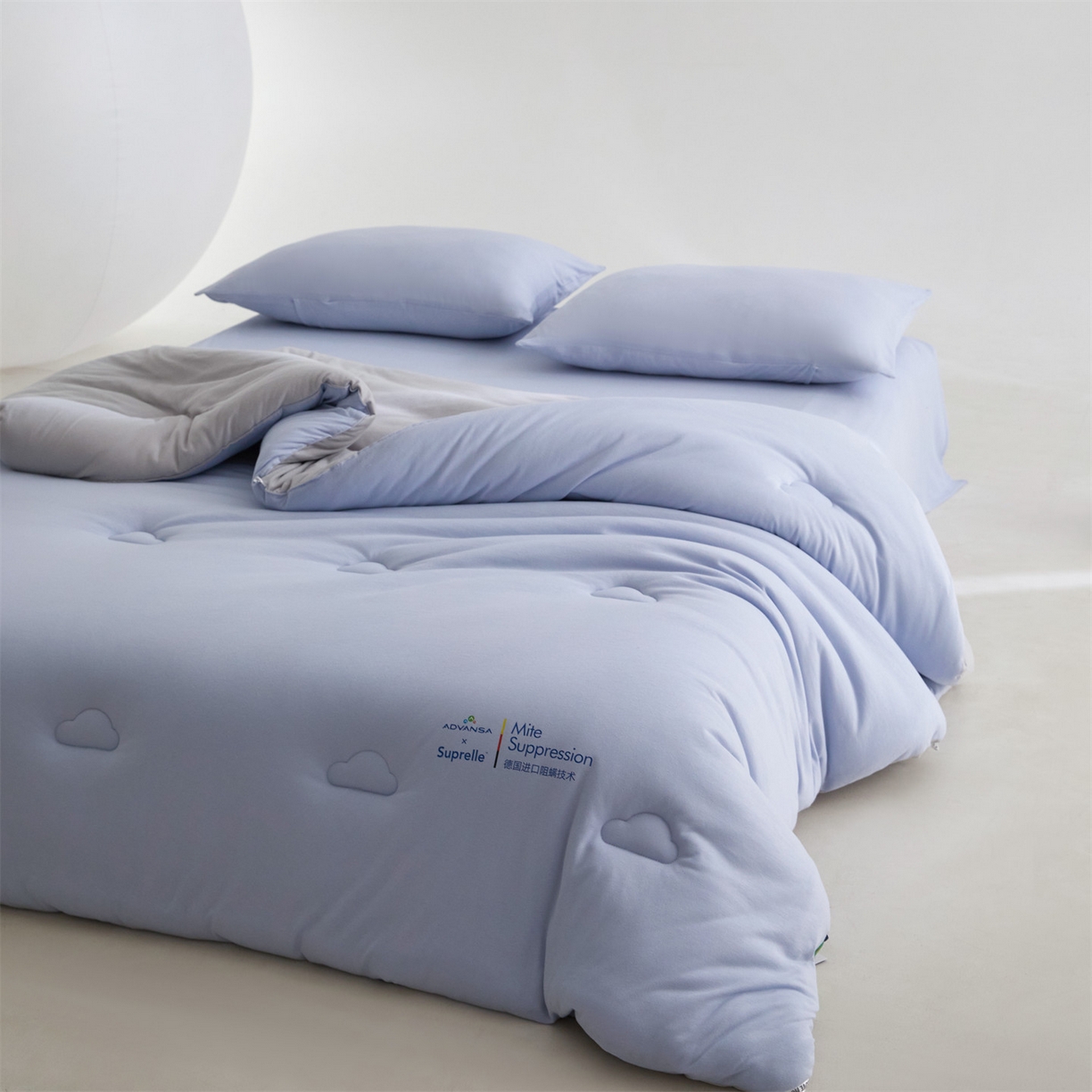91家纺网 家纺一手货源 找家纺 头等舱 2025新款全棉A类针织 零压 深睡 德国ADVANSA 抗菌 100%阻螨低致敏秋冬被（空镜图） 蓝莓糖霜