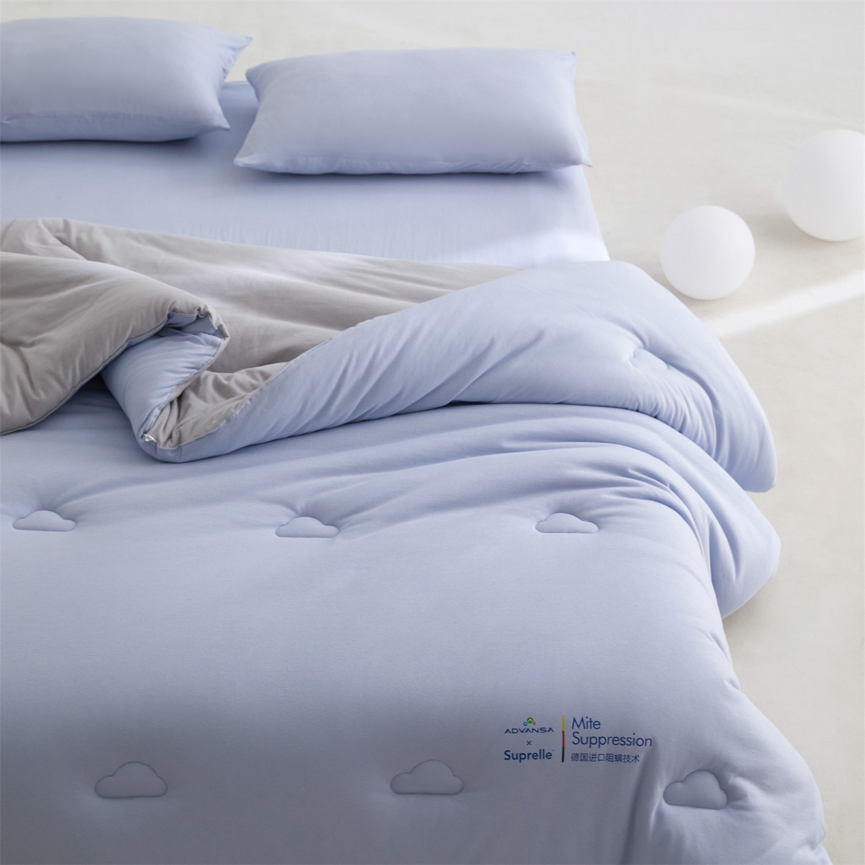 91家纺网 家纺一手货源 找家纺 头等舱 2025新款全棉A类针织 零压 深睡 德国ADVANSA 抗菌 100%阻螨低致敏秋冬被（空镜图） 蓝莓糖霜