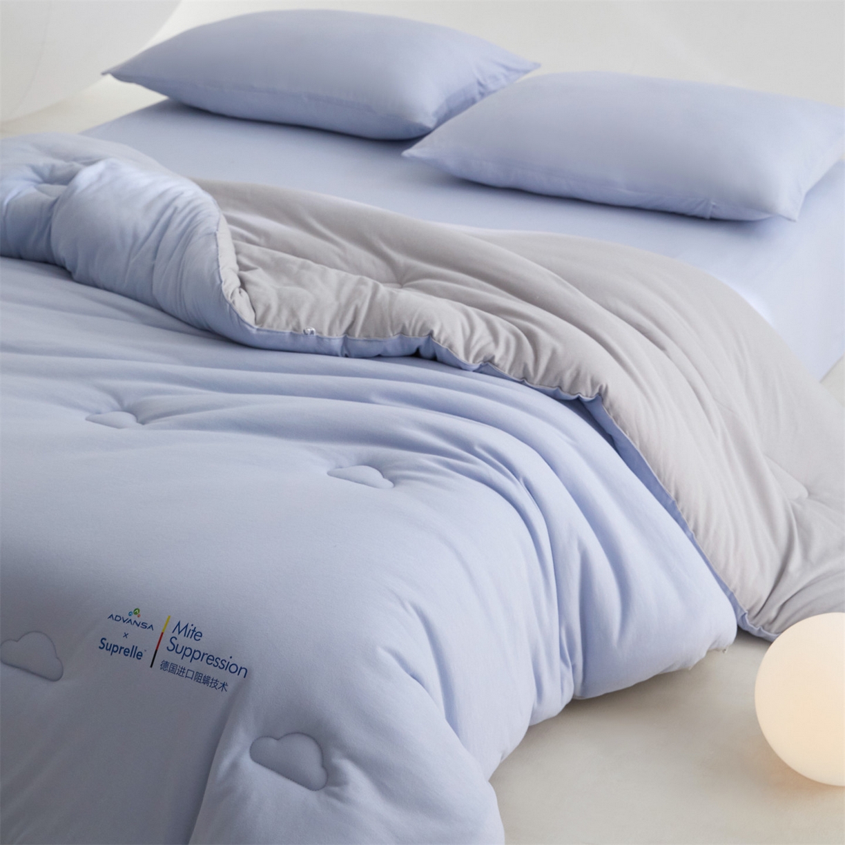 91家纺网 家纺一手货源 找家纺 头等舱 2025新款全棉A类针织 零压 深睡 德国ADVANSA 抗菌 100%阻螨低致敏秋冬被（空镜图） 蓝莓糖霜