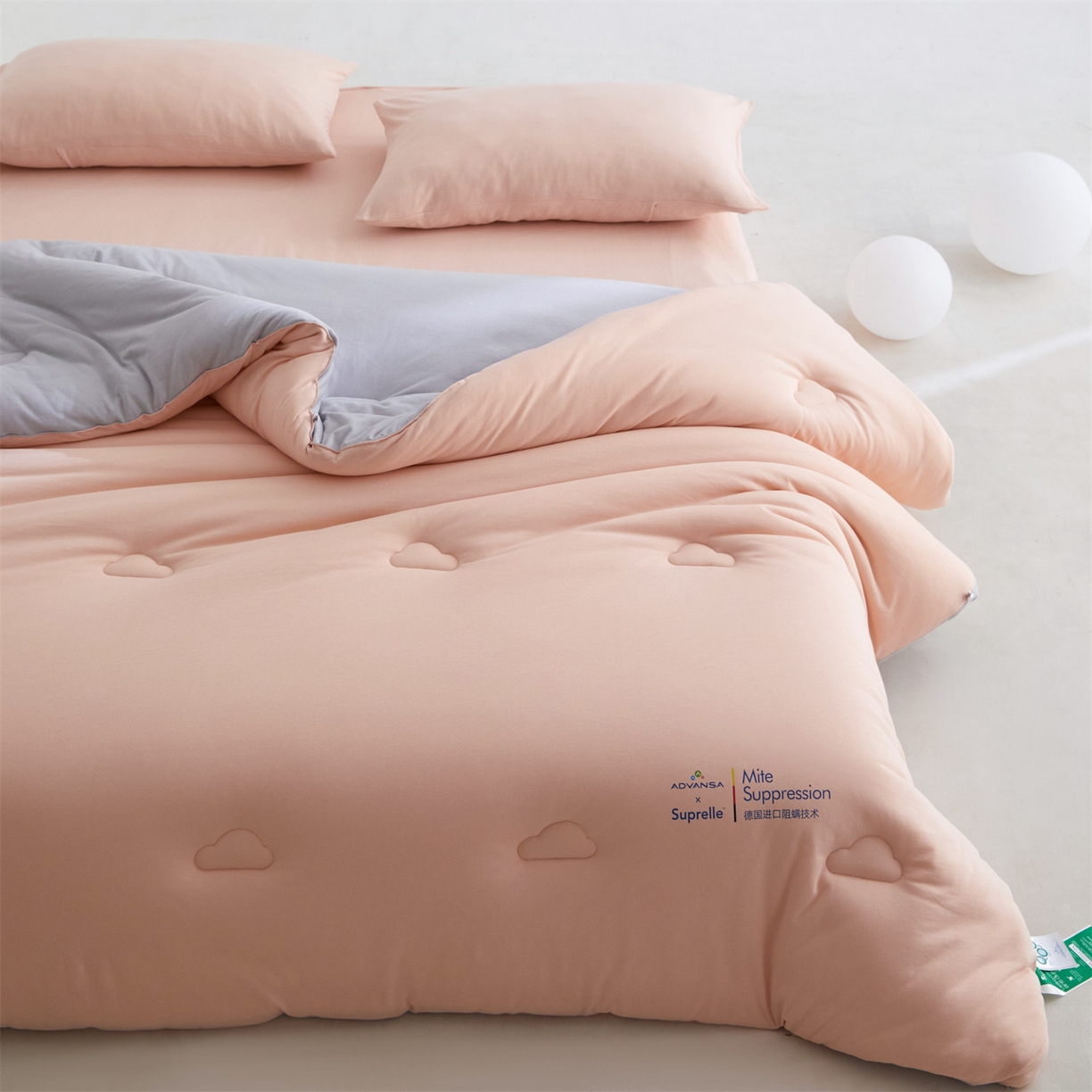 91家纺网 家纺一手货源 找家纺 头等舱 2025新款全棉A类针织 零压 深睡 德国ADVANSA 抗菌 100%阻螨低致敏秋冬被（空镜图） 蜜桃糖霜