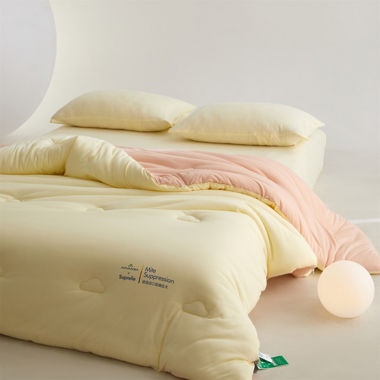 91家纺网 家纺一手货源 找家纺 头等舱 2025新款全棉A类针织 零压 深睡 德国ADVANSA 抗菌 100%阻螨低致敏秋冬被（空镜图） 乳酪蜜桃