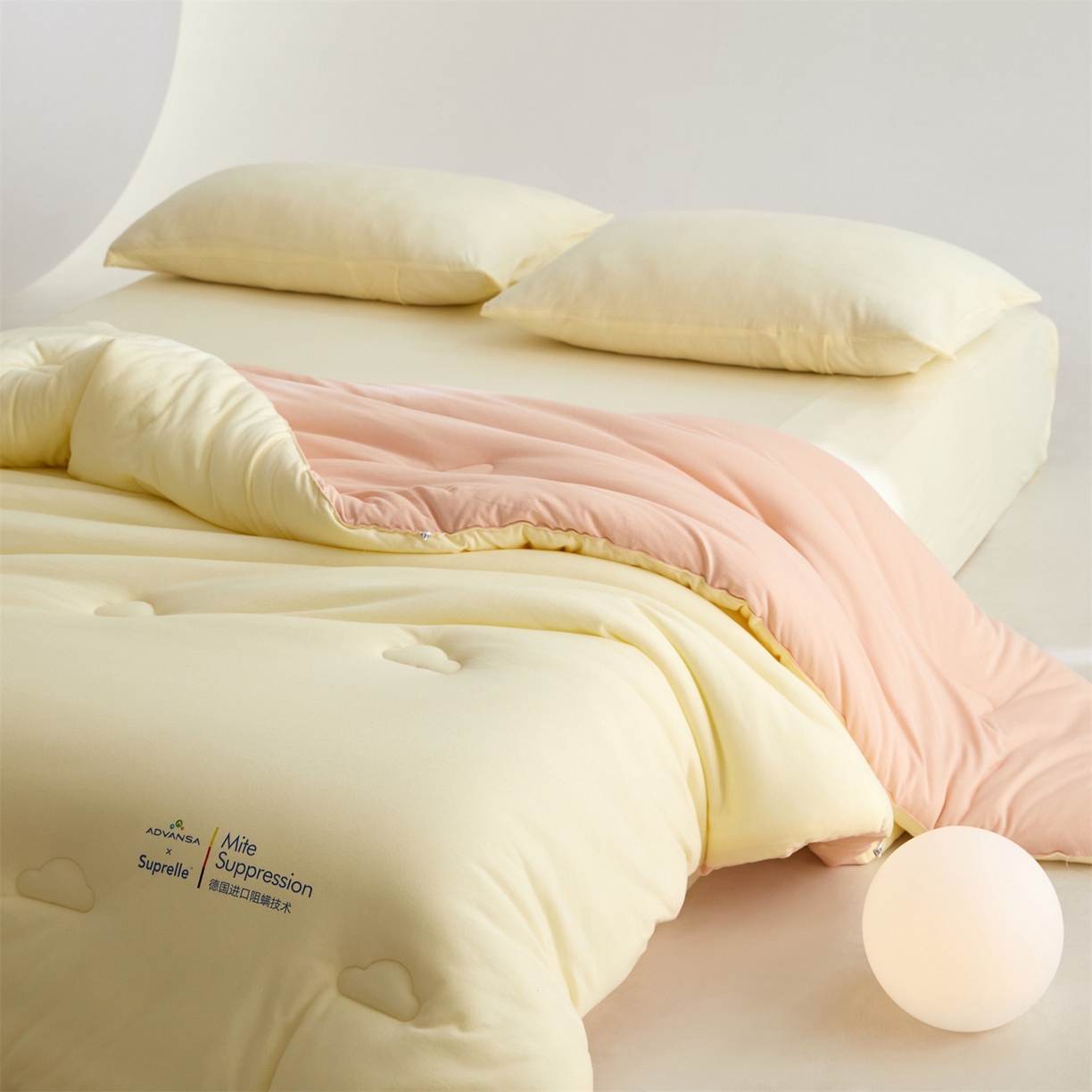 91家纺网 家纺一手货源 找家纺 头等舱 2025新款全棉A类针织 零压 深睡 德国ADVANSA 抗菌 100%阻螨低致敏秋冬被（空镜图） 乳酪蜜桃