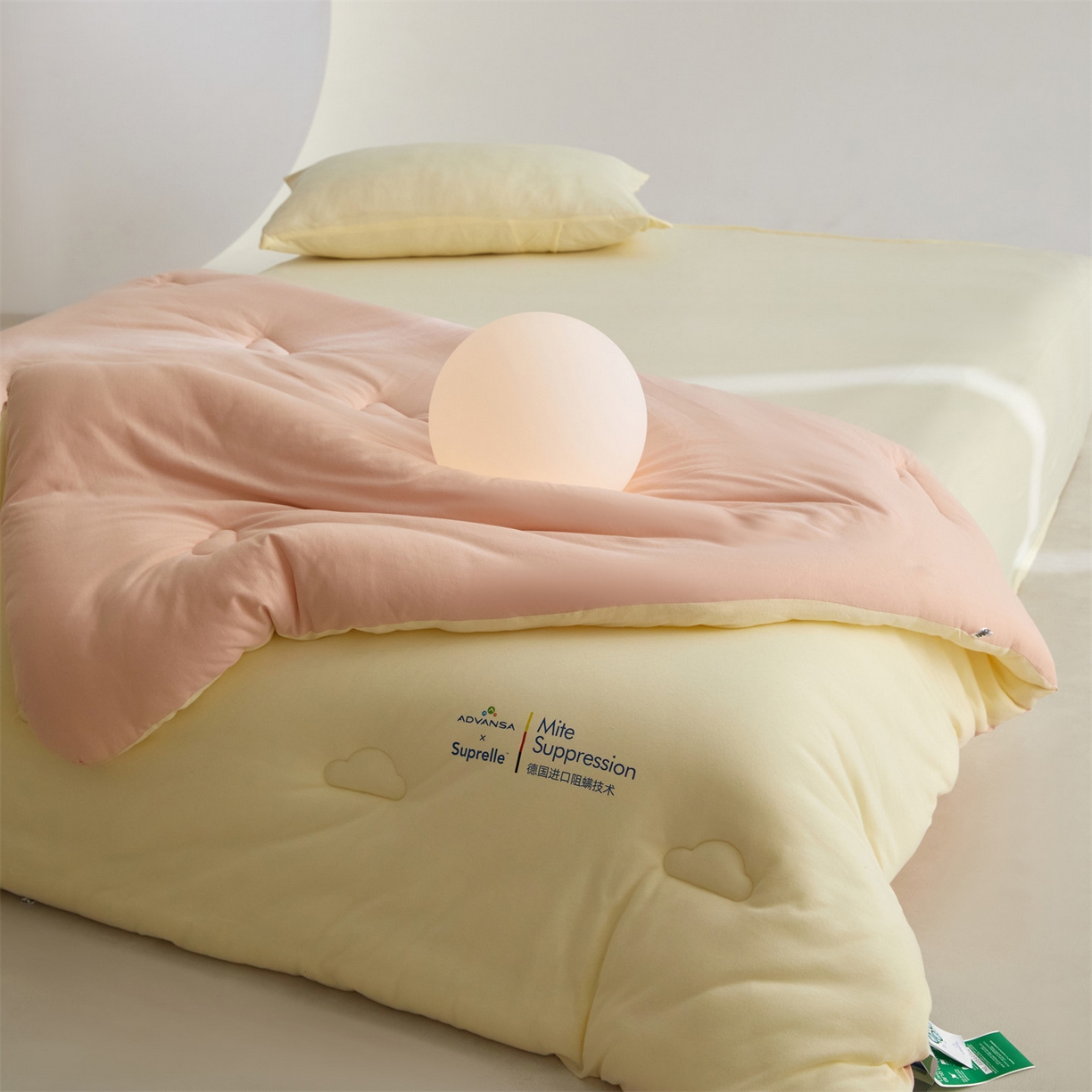 91家纺网 家纺一手货源 找家纺 头等舱 2025新款全棉A类针织 零压 深睡 德国ADVANSA 抗菌 100%阻螨低致敏秋冬被（空镜图） 乳酪蜜桃