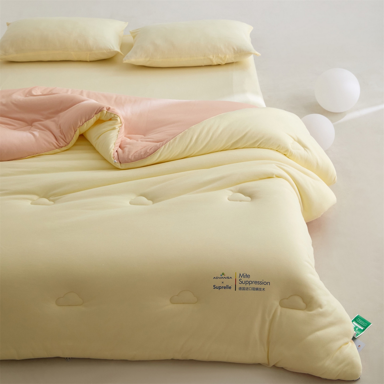 91家纺网 家纺一手货源 找家纺 头等舱 2025新款全棉A类针织 零压 深睡 德国ADVANSA 抗菌 100%阻螨低致敏秋冬被（空镜图） 乳酪蜜桃