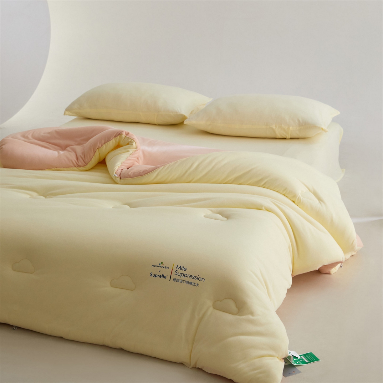 91家纺网 家纺一手货源 找家纺 头等舱 2025新款全棉A类针织 零压 深睡 德国ADVANSA 抗菌 100%阻螨低致敏秋冬被（空镜图） 乳酪蜜桃