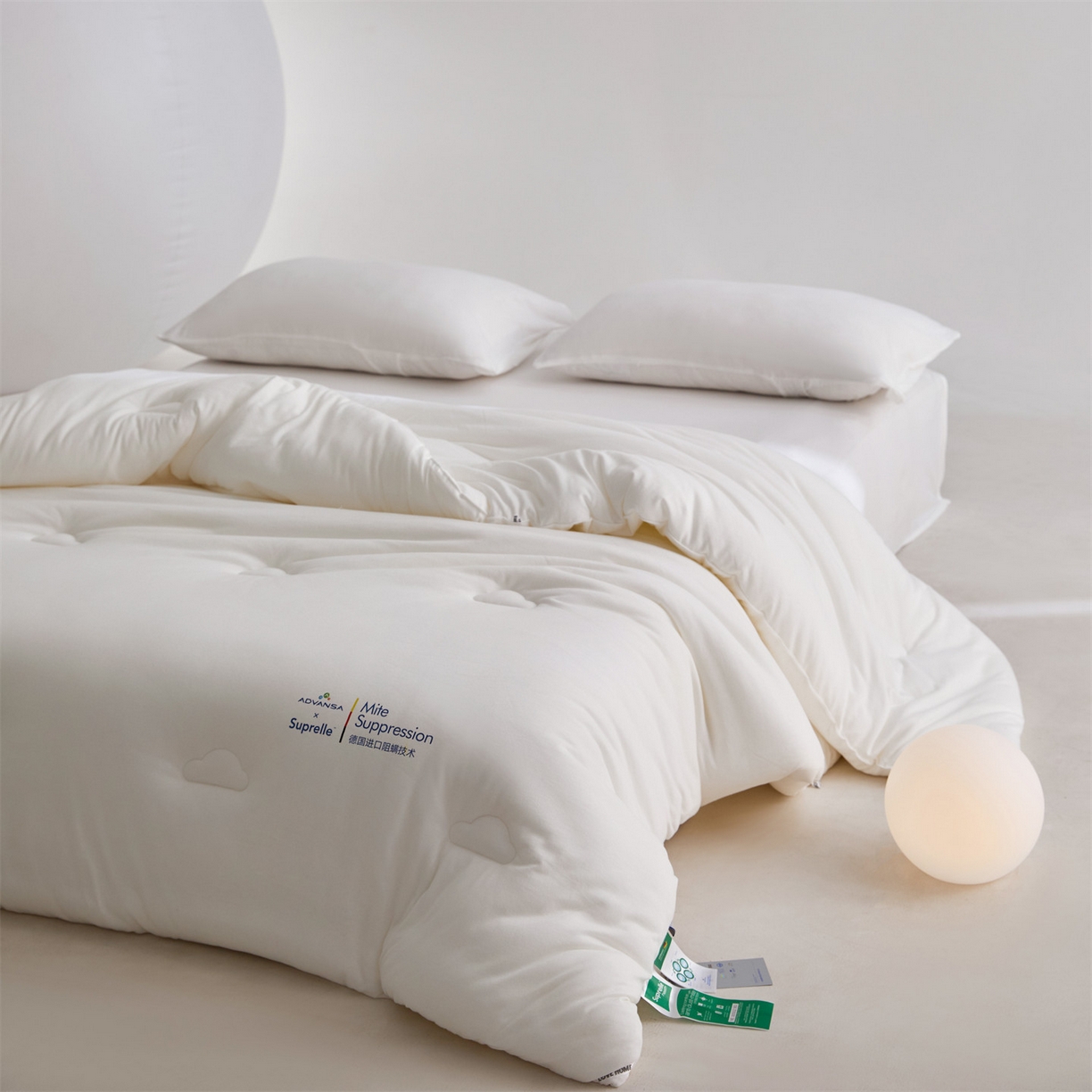 91家纺网 家纺一手货源 找家纺 头等舱 2025新款全棉A类针织 零压 深睡 德国ADVANSA 抗菌 100%阻螨低致敏秋冬被（空镜图） 舒芙蕾白