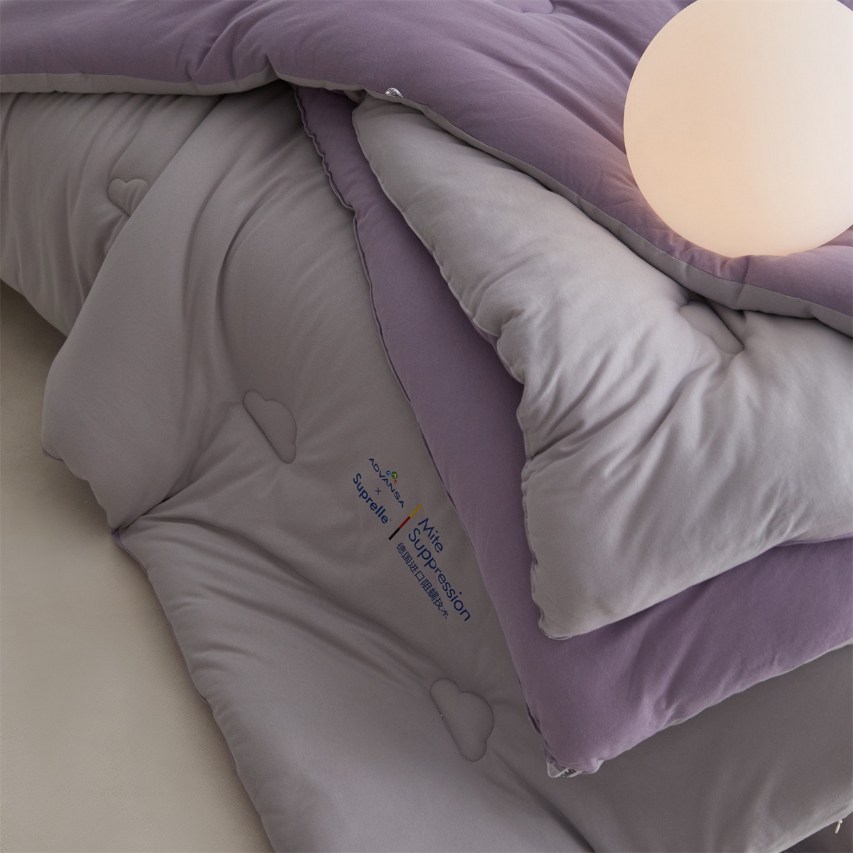 91家纺网 家纺一手货源 找家纺 头等舱 2025新款全棉A类针织 零压 深睡 德国ADVANSA 抗菌 100%阻螨低致敏秋冬被（空镜图） 糖霜芋泥